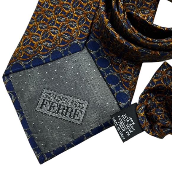 GIANFRANCO FERRE Navy/Gold Geometric Silk LUXURY Tie ITALY - Picture 3 of 4